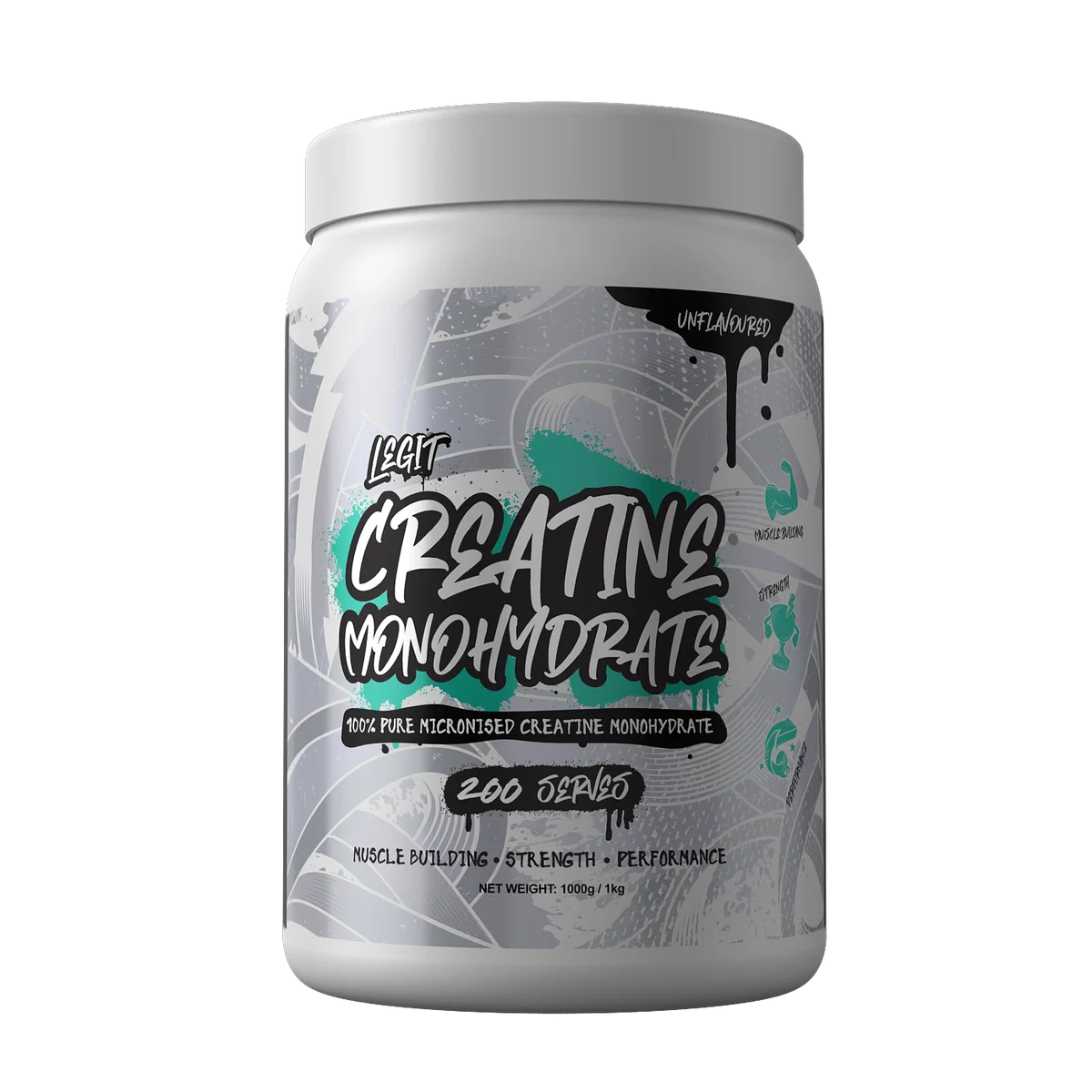 Legit Creatine Monohydrate 1kg Tub Unflavoured 200 Serves