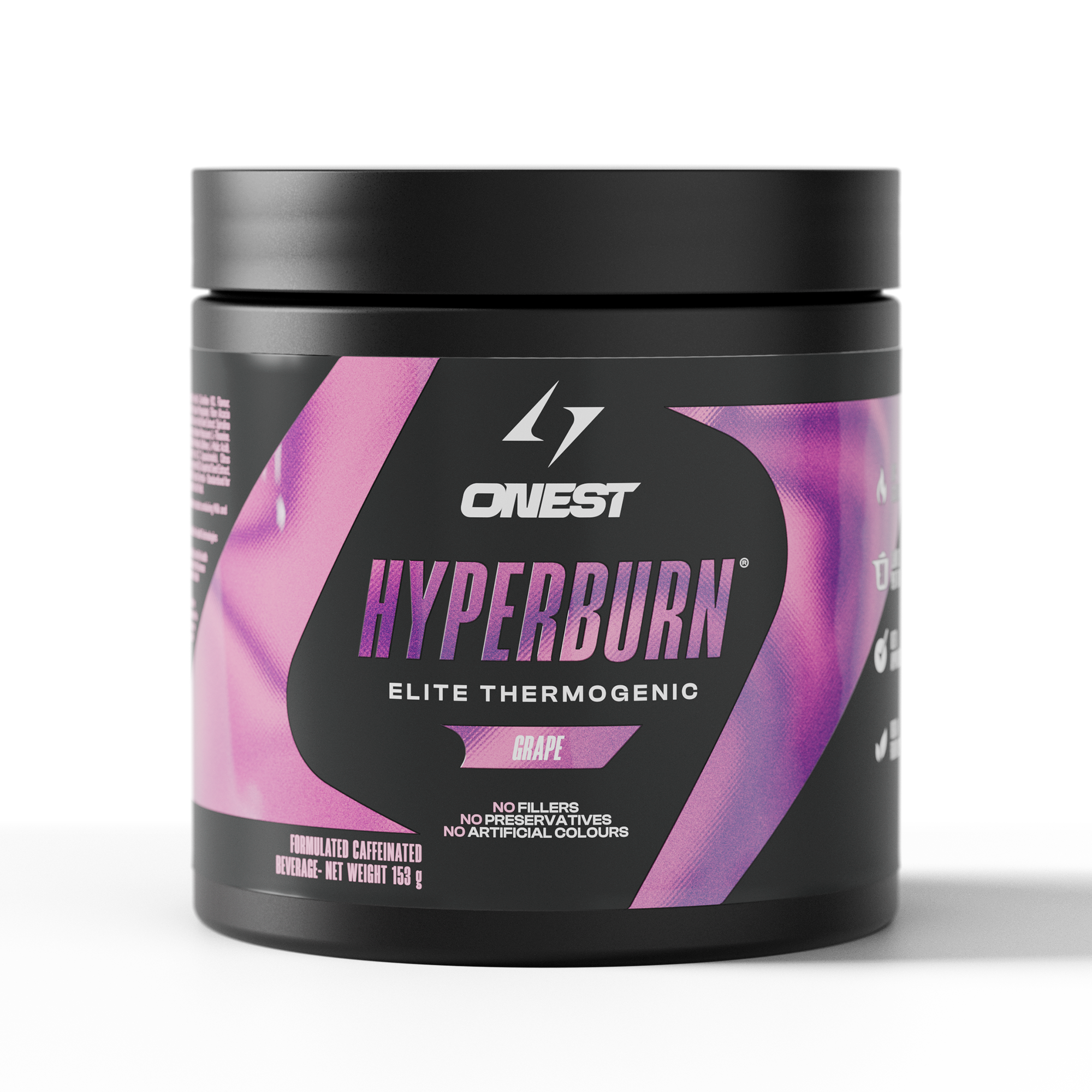 Onest Hyperburn Elite Thermogenic supplement container with purple design on a white background