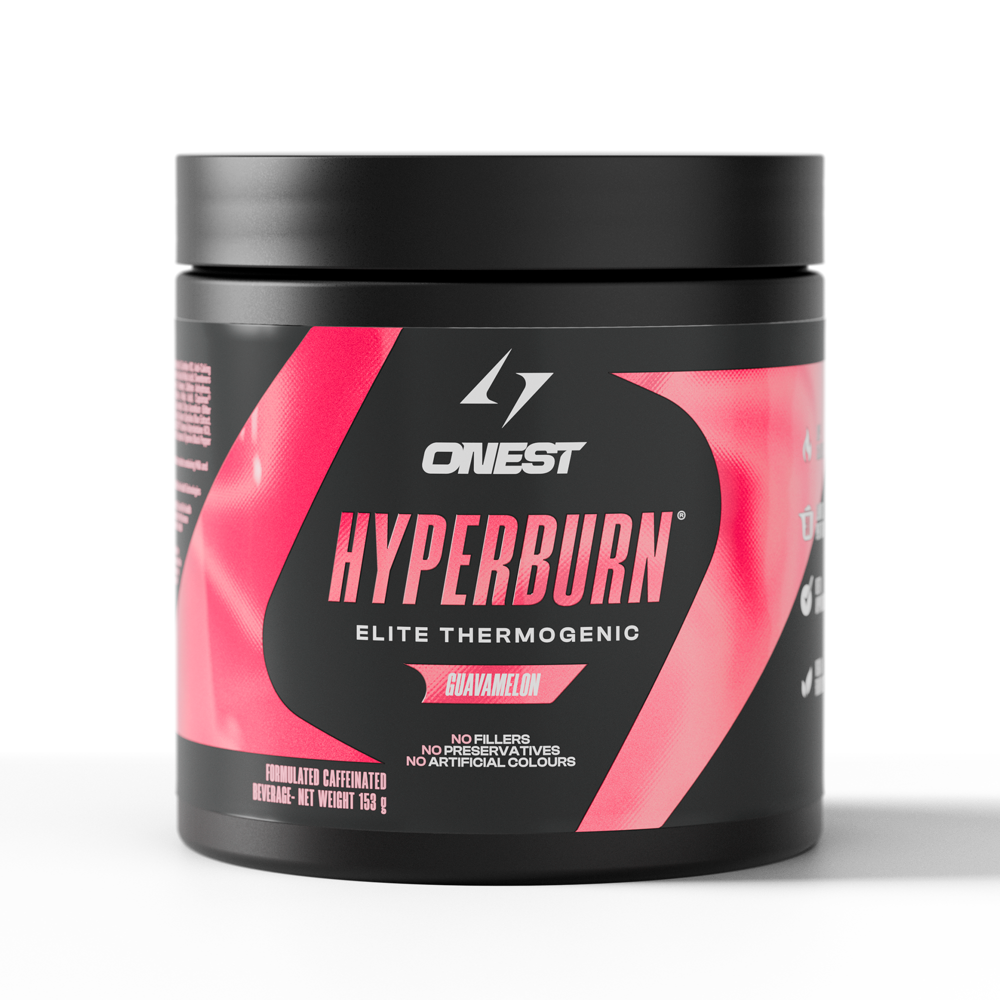 Onest Hyperburn Elite Thermogenic supplement container with pink and black design on a white background
