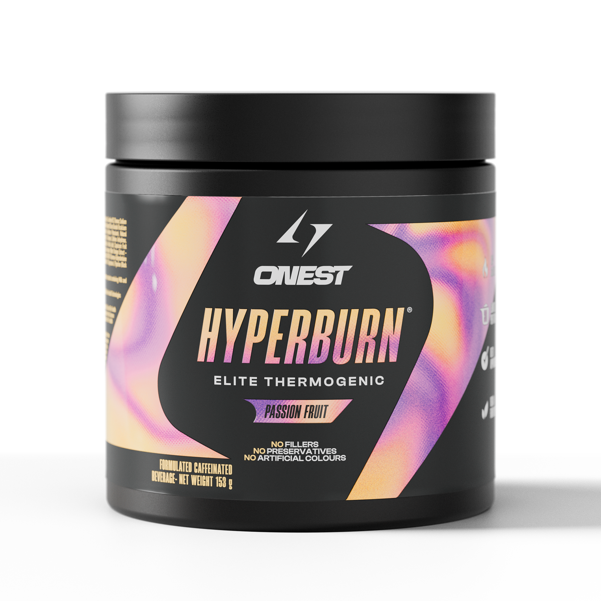 Black container of Oneest Hyperburn Elite Thermogenic on a white background