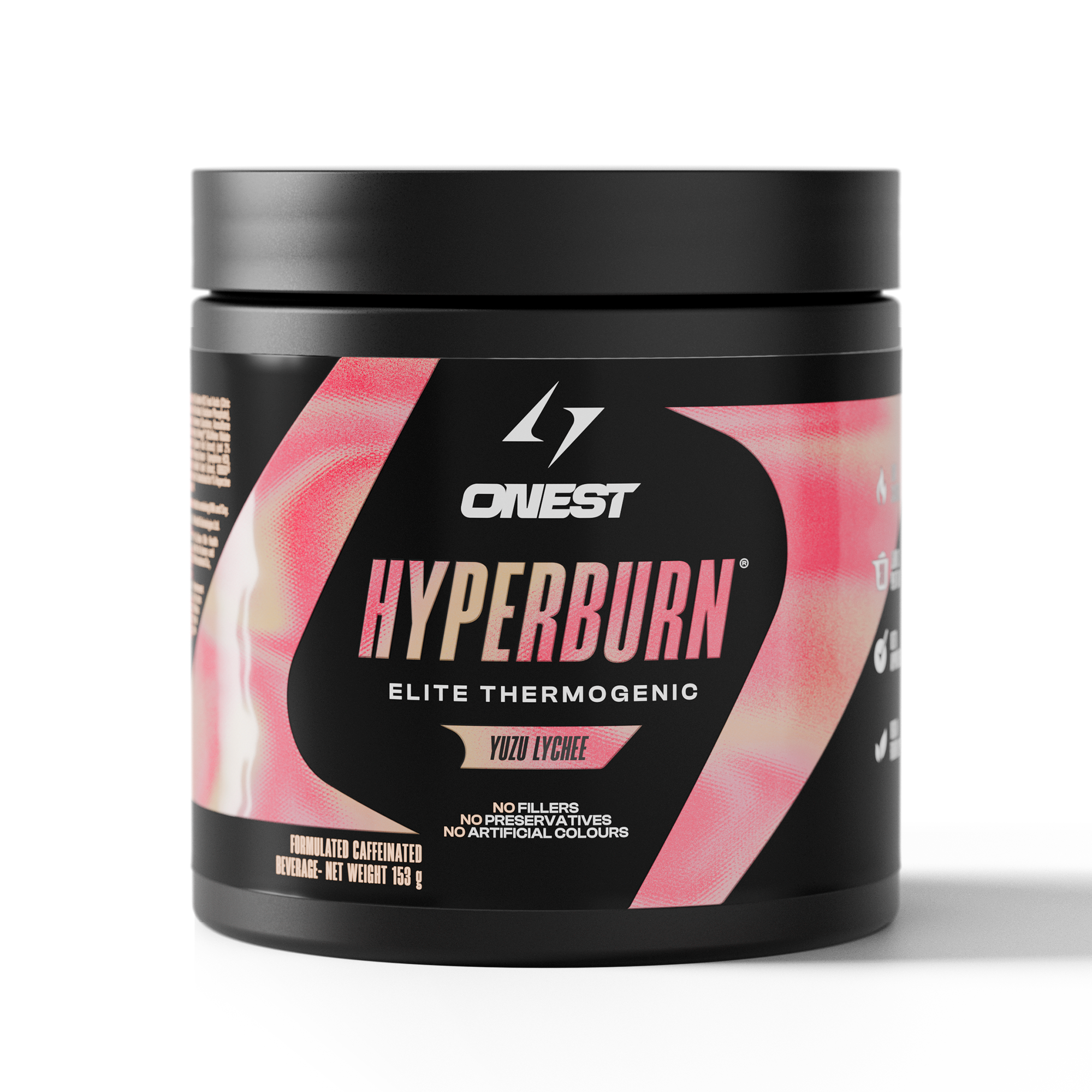 Onest Hyperburn Elite Thermogenic supplement container with pink and black design on a white background