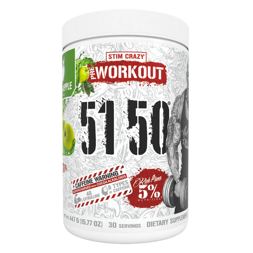 Supplement container labeled '5150' with branding and nutritional information on a white background