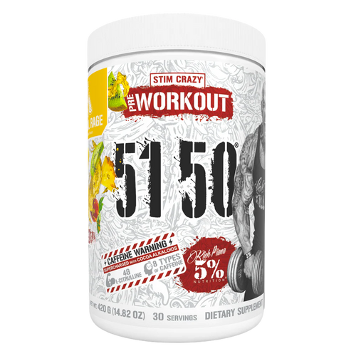 Dietary supplement container labeled 'The Workout 5150' with various graphics and text on a white background.