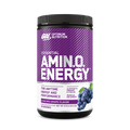 Optimum Nutrition Amin.O. Energy supplement container with purple and white design on a white background