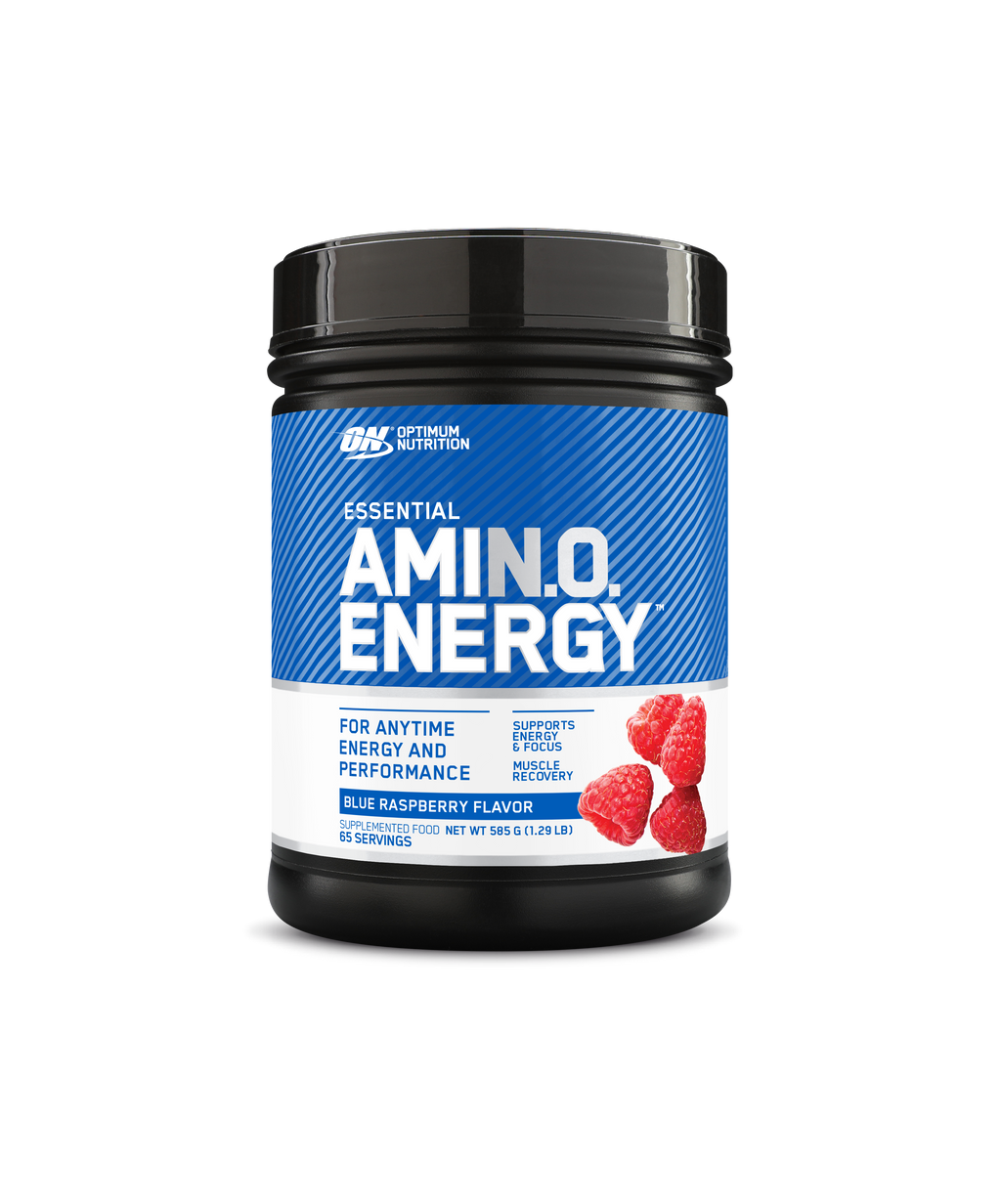 Optimum Nutrition Amin.O Energy supplement container on a white background