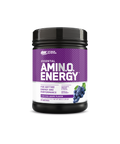 Optimum Nutrition Amin.O Energy supplement container with purple label on a white background