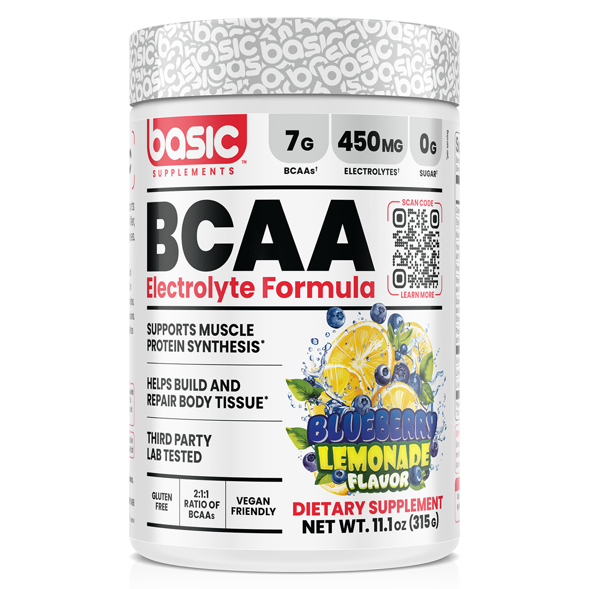 Basic Supplements BCAA Electrolyte Formula 315g Blueberry Lemonade