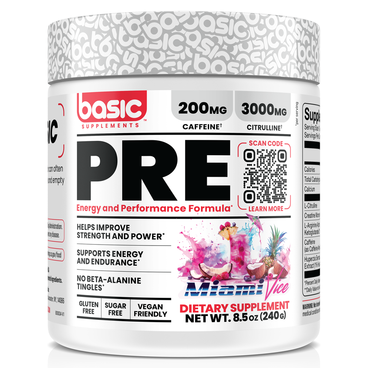 Basic Supplements PRE Energy and Performance Formula 240g Miami Vice