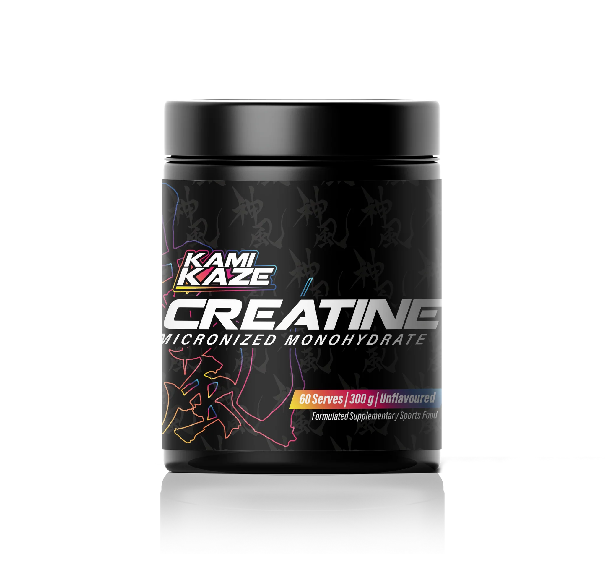 Kami Kaze Creatine supplement container on a black background