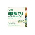 Box of X50 Green Tea with Resveratrol on a light beige background
