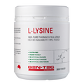 Container of L-Lysine powder by Gen-Tec on a white background