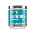 Container of X50 Showtime Thermoshred 2 in 1 on a beige background