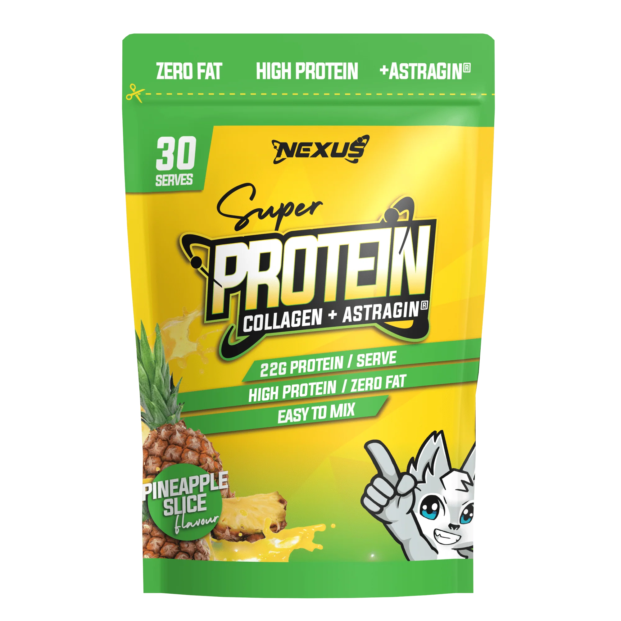 Nexus Super Protein package with pineapple slice flavor on a white background