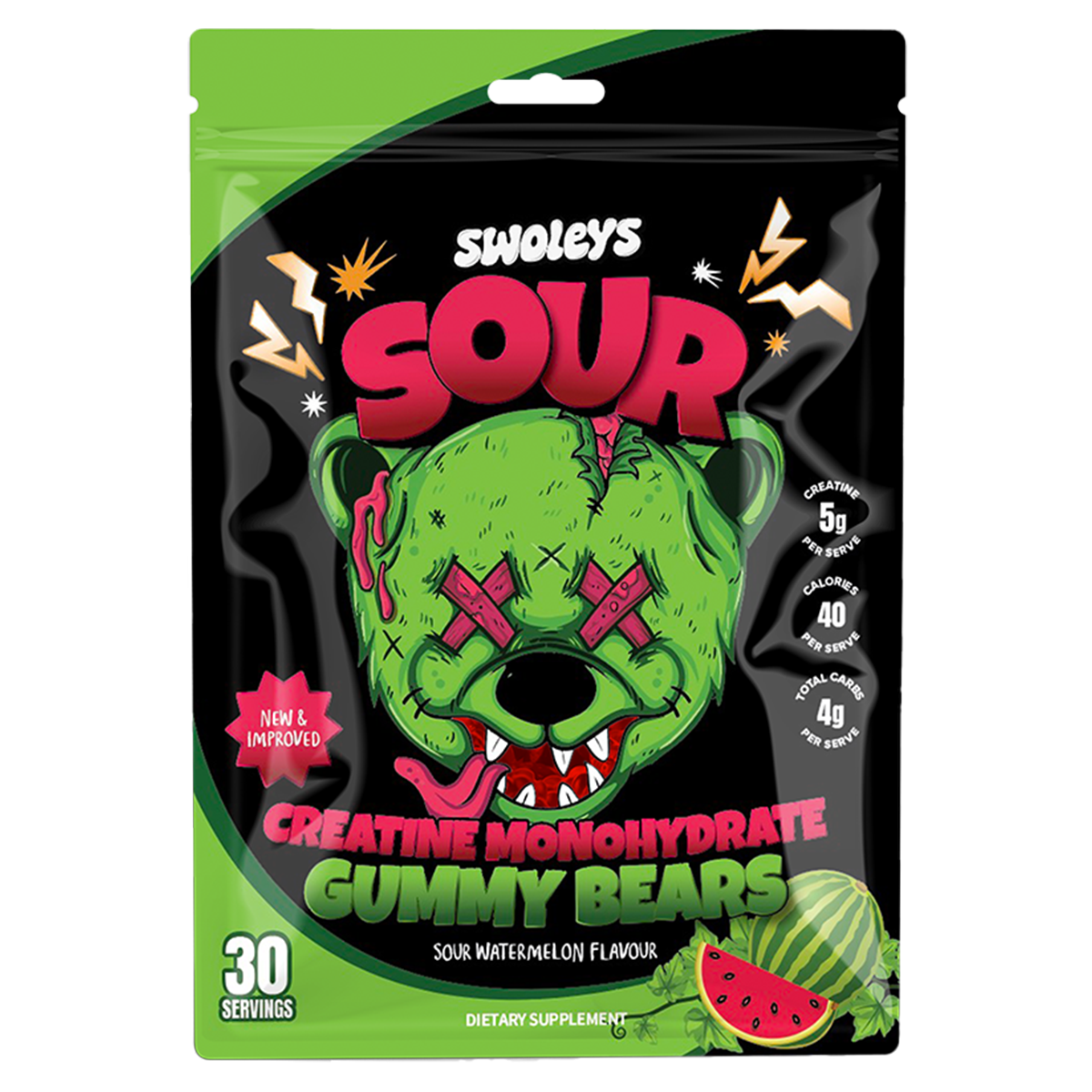 Swoleys Sour Creatine Monohydrate Gummy Bears - Sour Watermelon