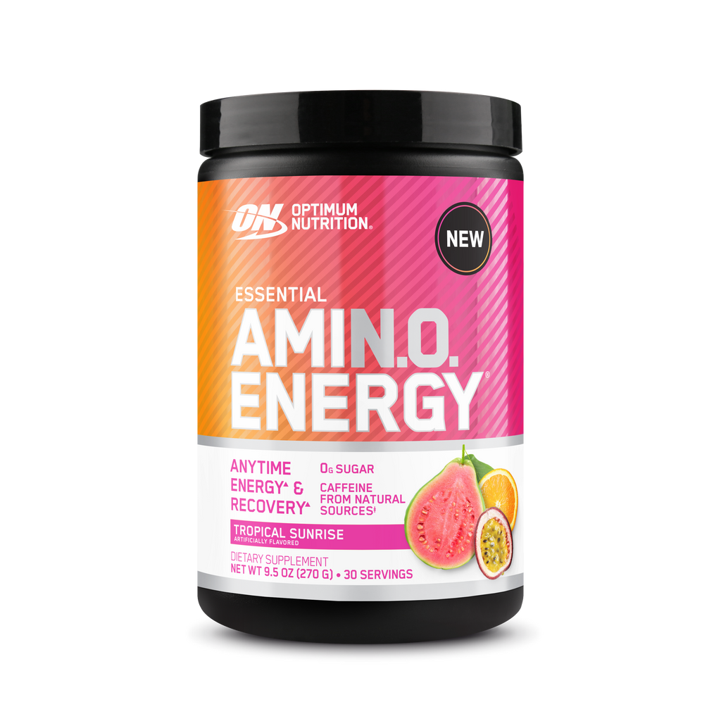 Optimum Nutrition Amino Energy supplement container on a white background