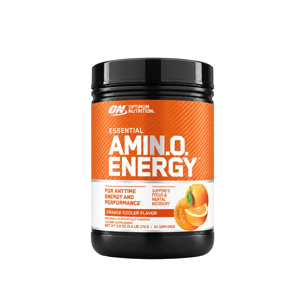 Optimum Nutrition Essential Amino Energy Orange Cooler tub on a clean white background, scaled to match Tropical Sunrise