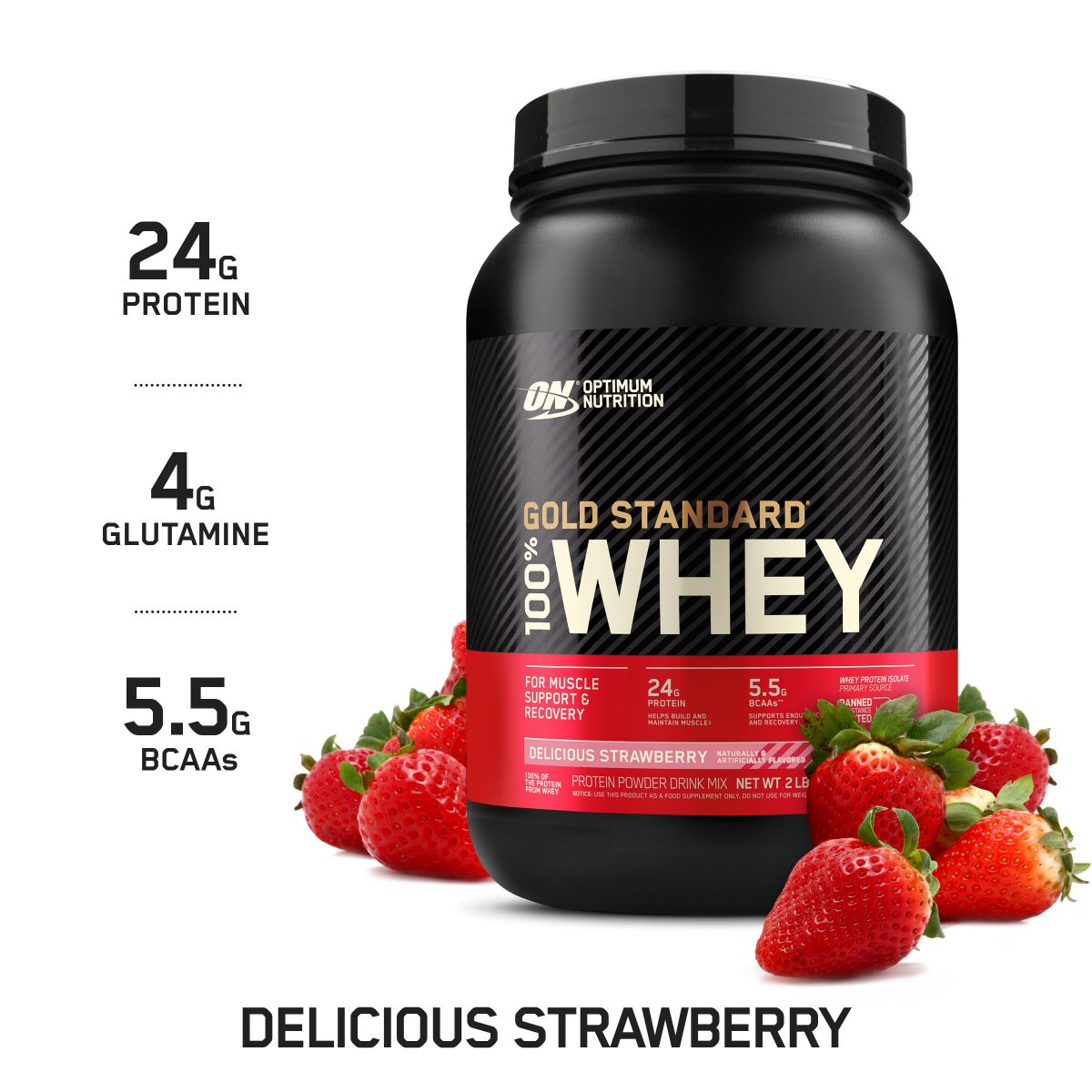 Optimum Nutrition Gold Standard 100 Whey Delicious Strawberry 909g Wagga Supps 8133